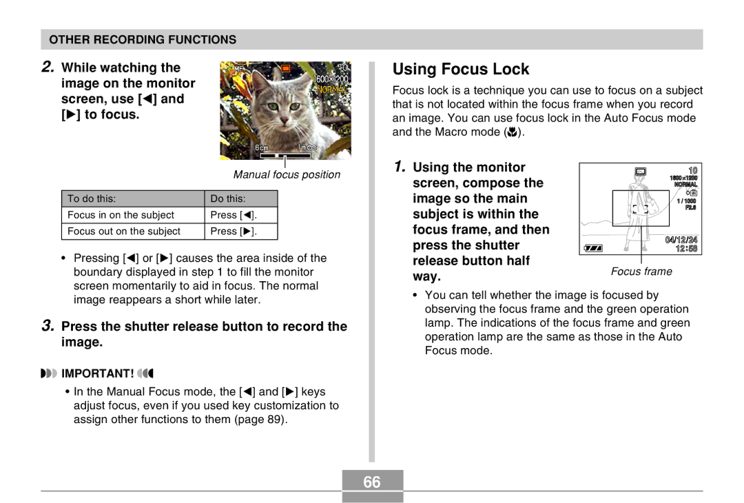 Casio EX-Z30 manual Using Focus Lock, Press the shutter release button to record, Image reappears a short while later 