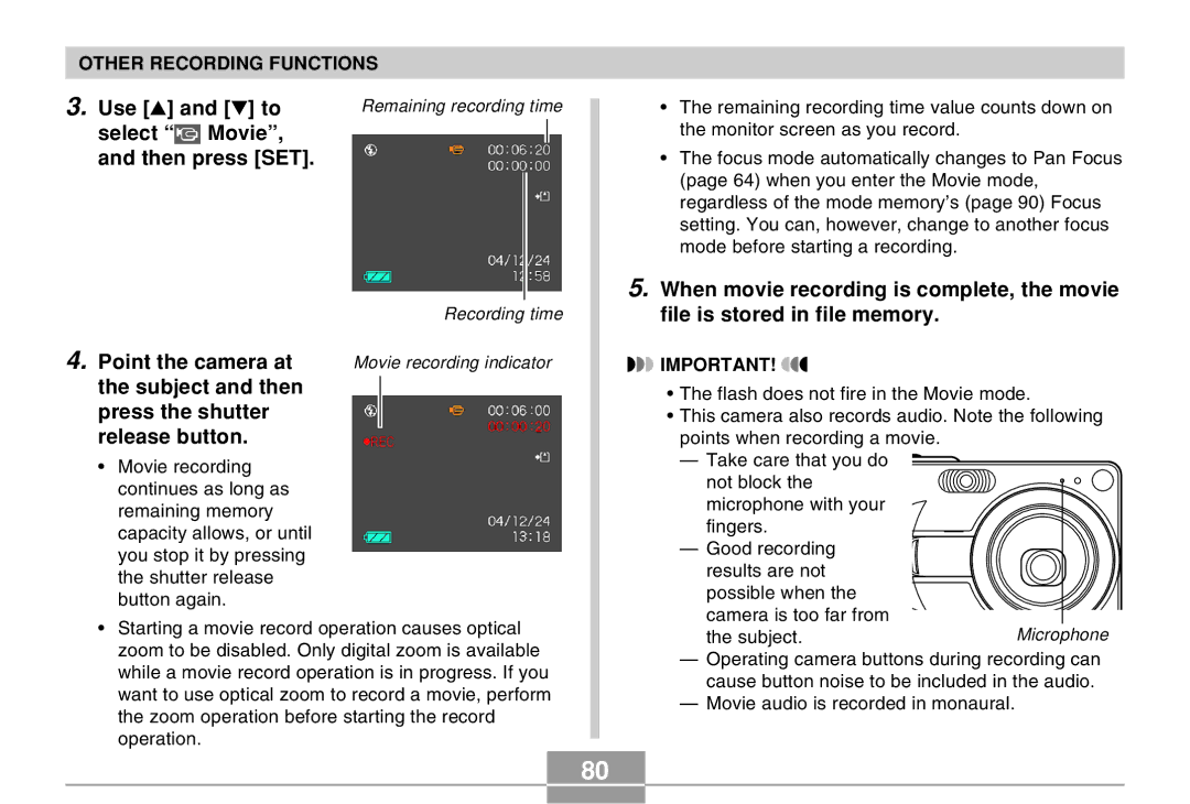 Casio EX-Z30 manual Select Movie Then press SET, Point the camera at, Subject and then Press the shutter Release button 