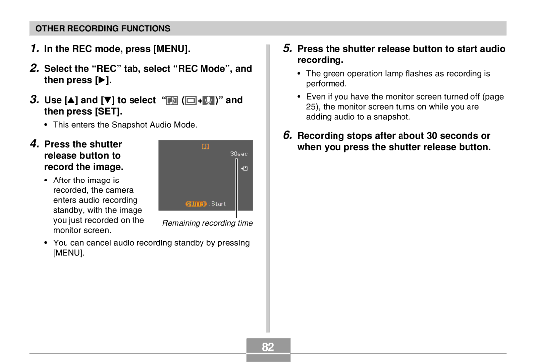 Casio EX-Z30 manual Press the shutter release button to record the image 