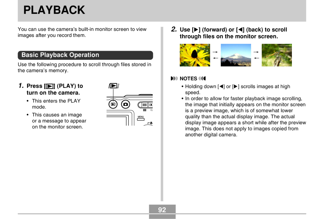 Casio EX-Z30 manual Basic Playback Operation, Press Play to Turn on the camera 