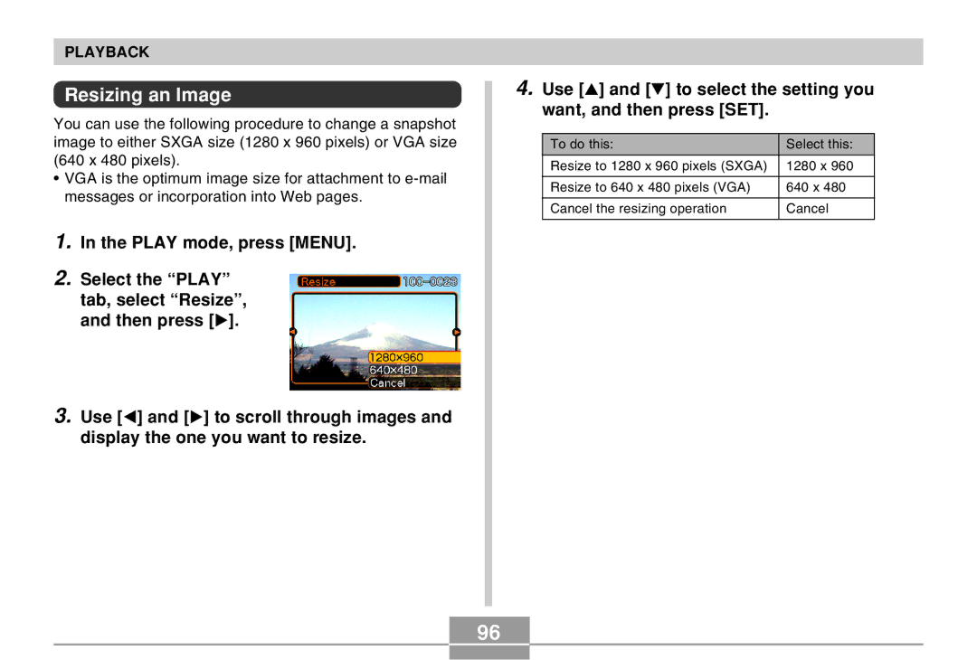 Casio EX-Z30 manual Resizing an Image 