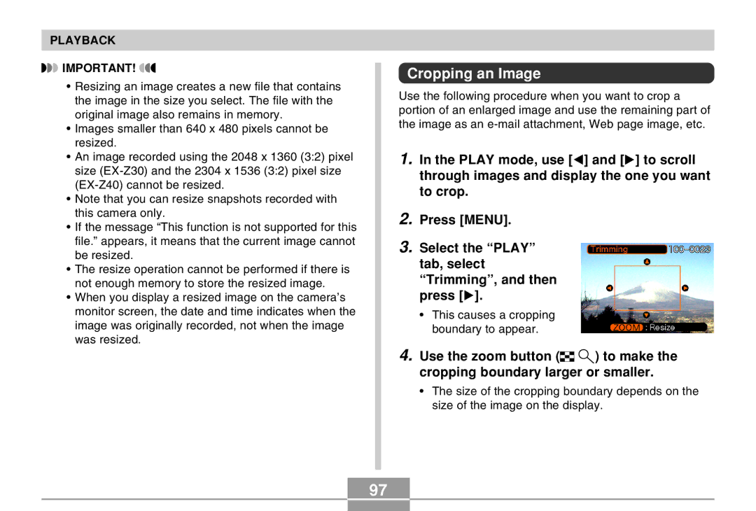 Casio EX-Z30 manual Cropping an Image 