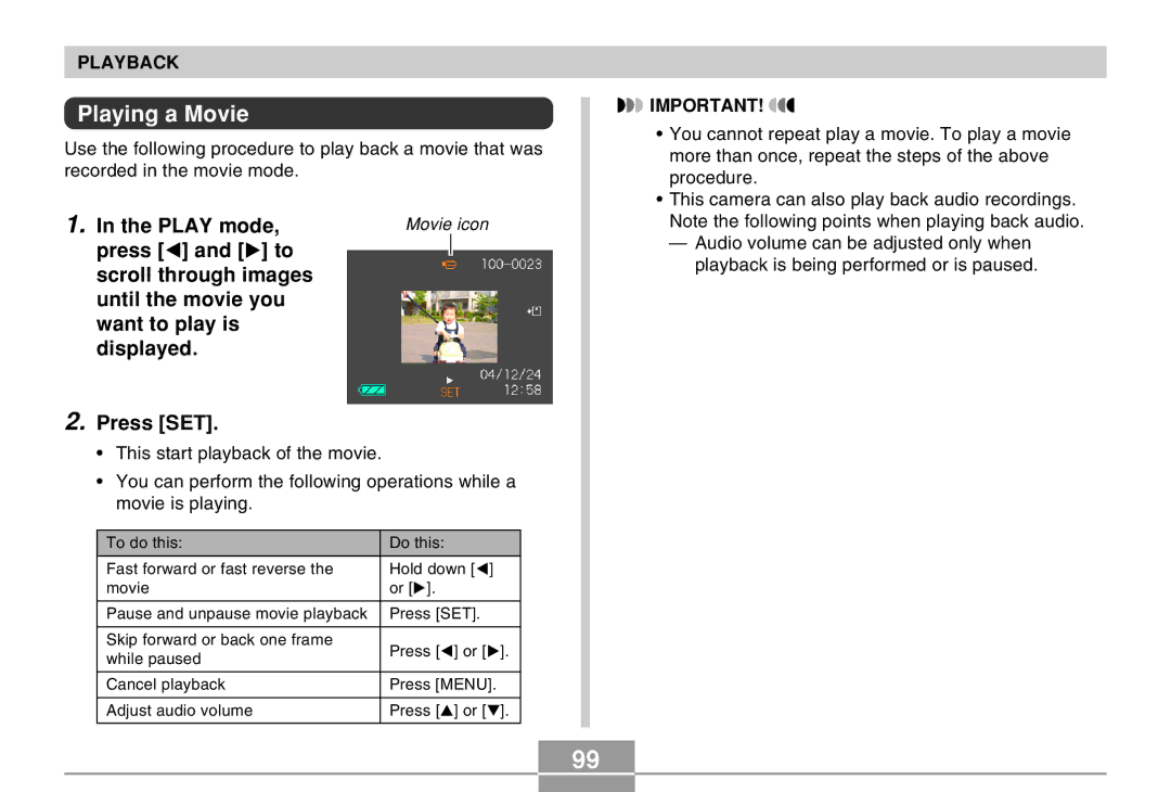 Casio EX-Z30 manual Playing a Movie, Play mode 