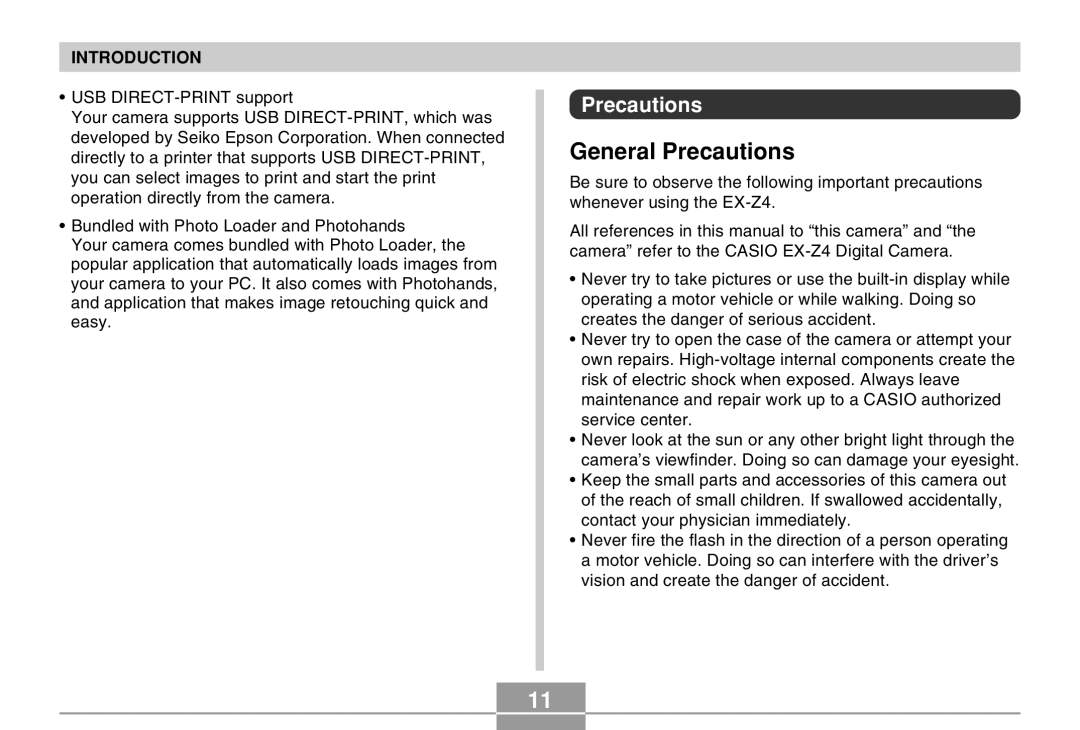 Casio EX-Z4 manual General Precautions 