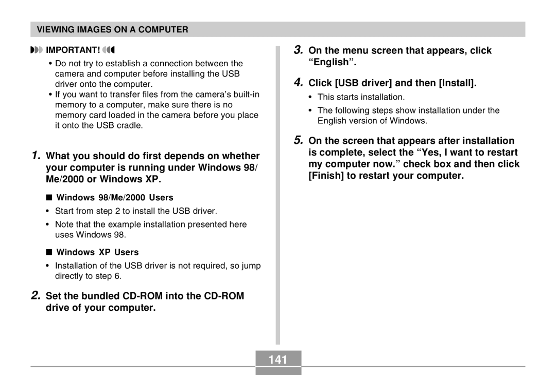 Casio EX-Z4 manual 141, Windows 98/Me/2000 Users, Windows XP Users 