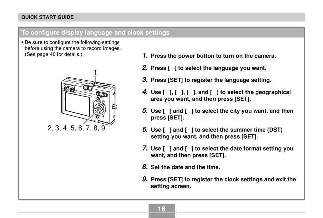 Casio EX-Z4 manual 4, 5, 6, 7, 8, To configure display language and clock settings 