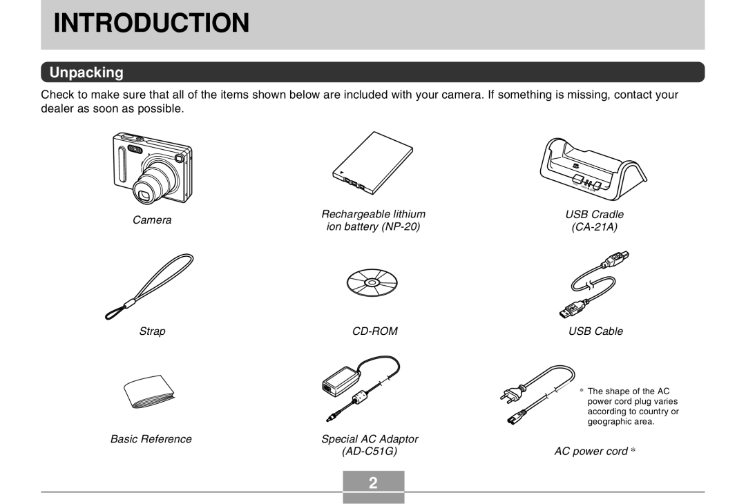 Casio EX-Z4 manual Introduction, Unpacking 