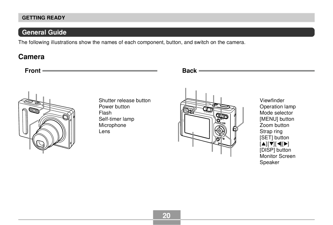 Casio EX-Z4 manual Camera, General Guide, Front, Back 