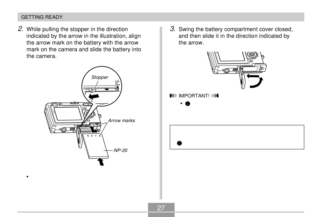 Casio EX-Z4 manual Stopper Arrow marks NP-20 