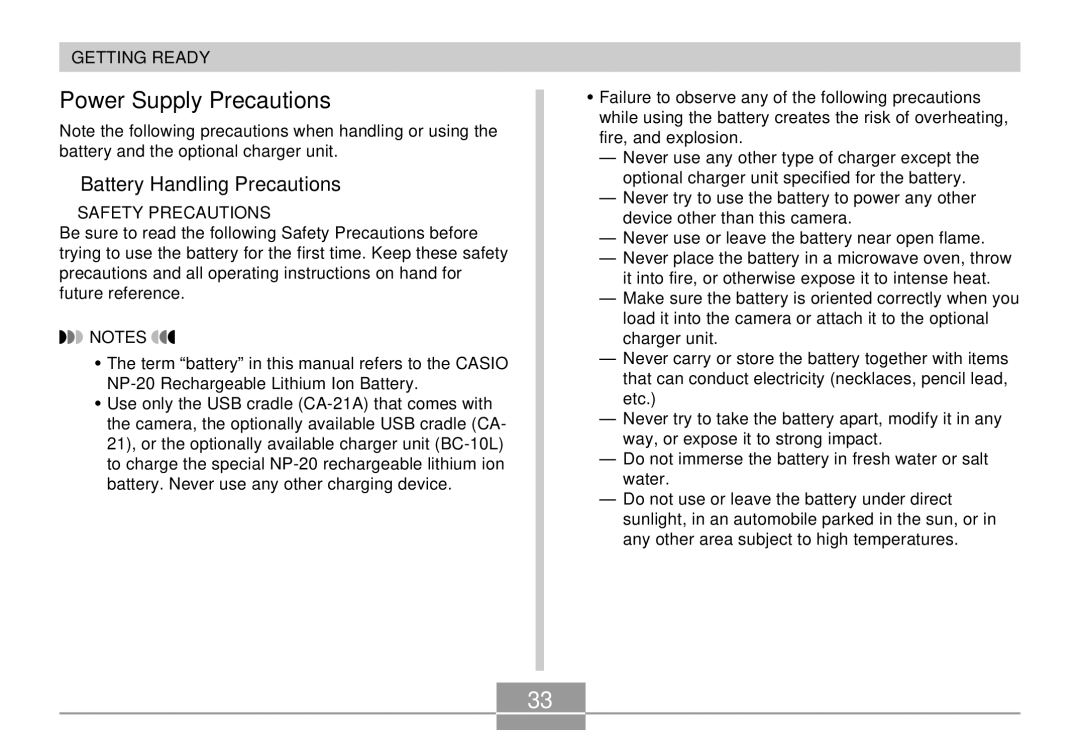 Casio EX-Z4 manual Power Supply Precautions, Battery Handling Precautions 