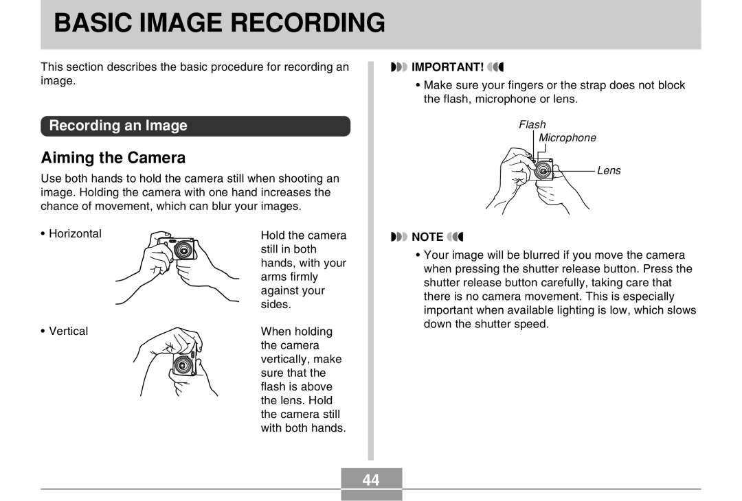 Casio EX-Z4 manual Basic Image Recording, Aiming the Camera, Recording an Image 