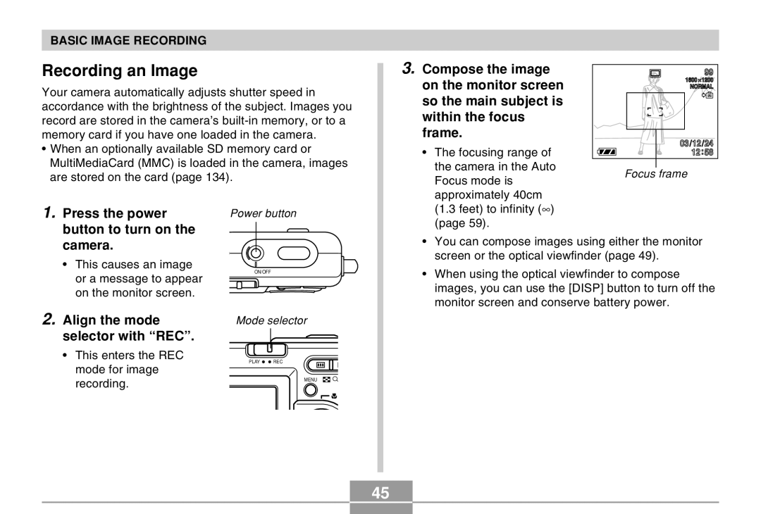 Casio EX-Z4 manual Recording an Image 