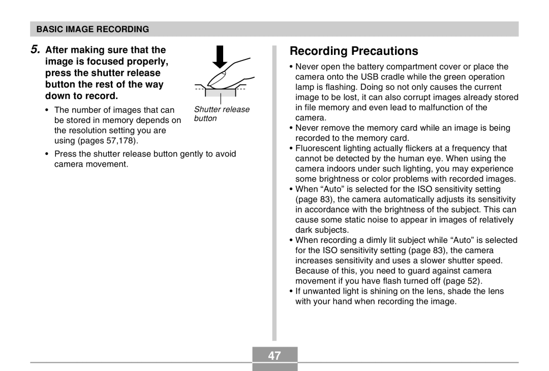 Casio EX-Z4 manual Recording Precautions 