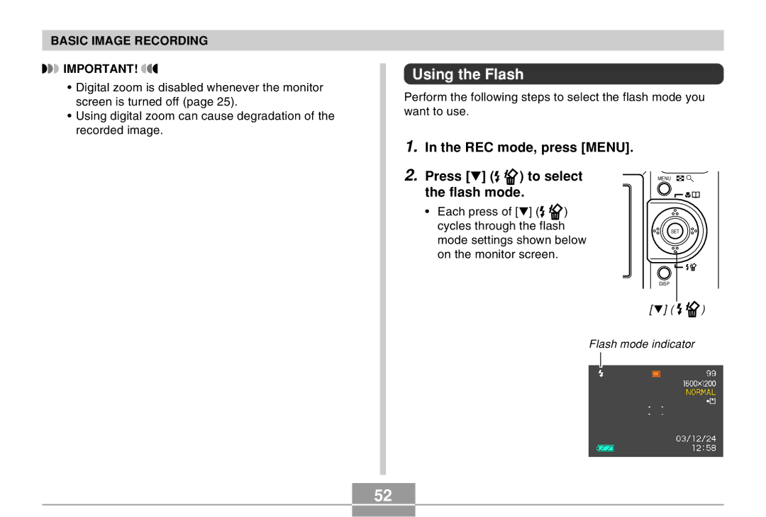 Casio EX-Z4 manual Using the Flash, REC mode, press Menu Press To select, Flash mode 