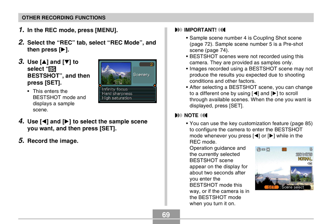 Casio EX-Z4 manual This enters the Bestshot mode and displays a sample scene 