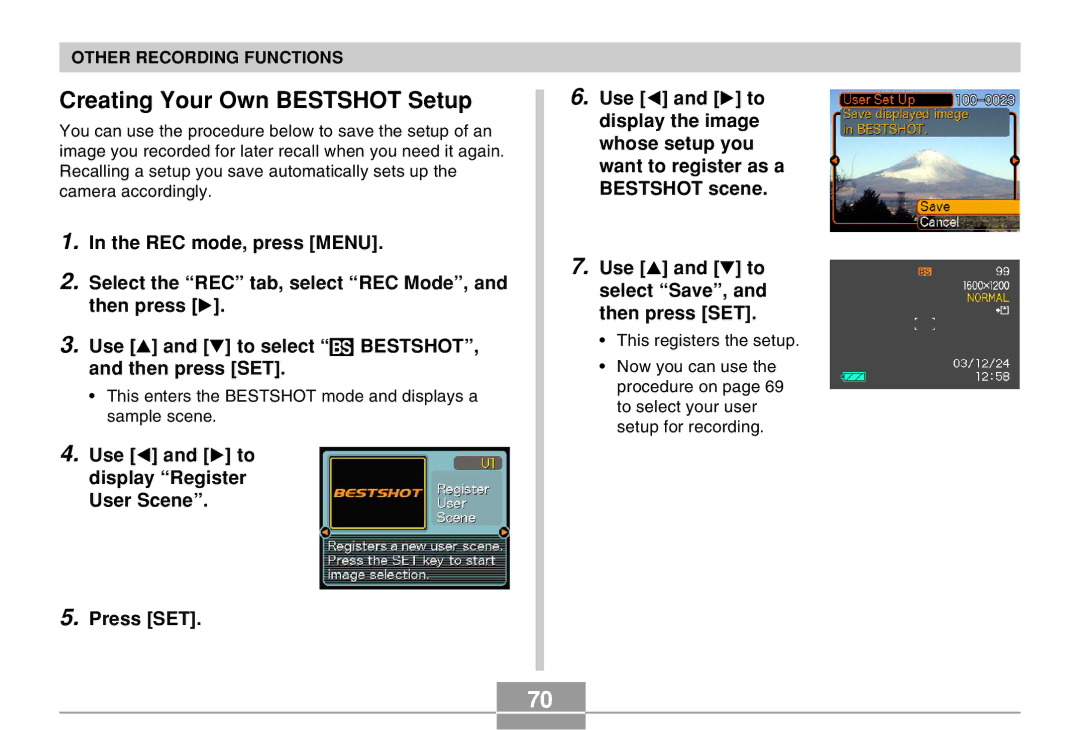 Casio EX-Z4 manual Creating Your Own Bestshot Setup 