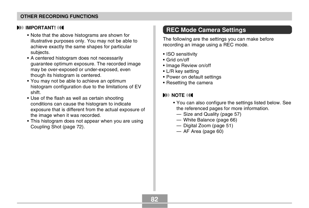 Casio EX-Z4 manual REC Mode Camera Settings 