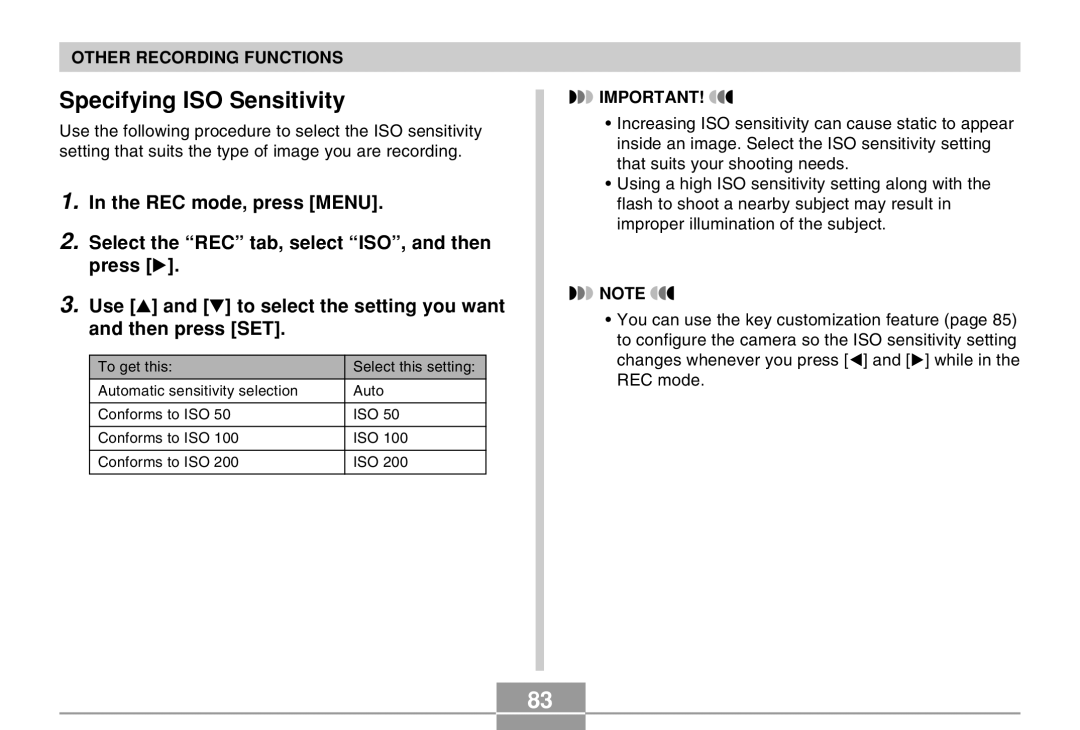 Casio EX-Z4 manual Specifying ISO Sensitivity 