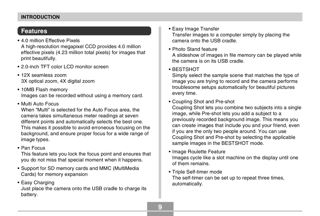 Casio EX-Z4 manual Features, Bestshot 