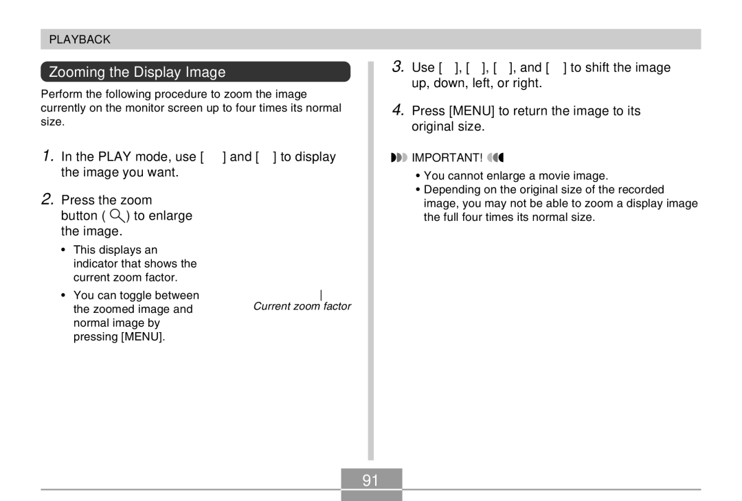 Casio EX-Z4 manual Zooming the Display Image 