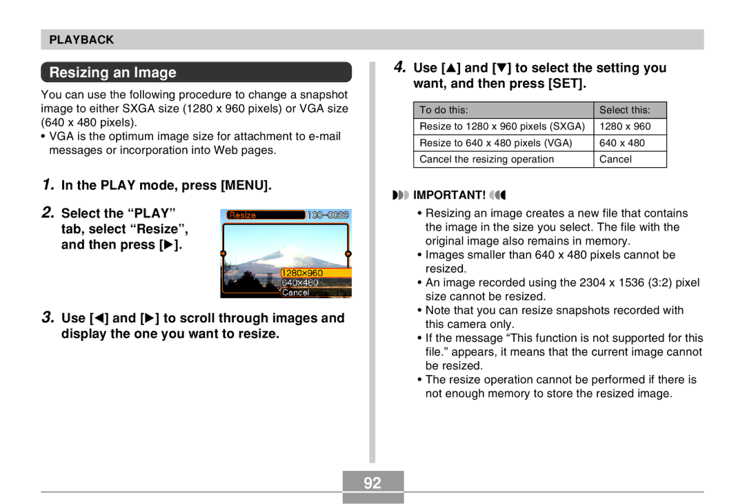 Casio EX-Z4 manual Resizing an Image 