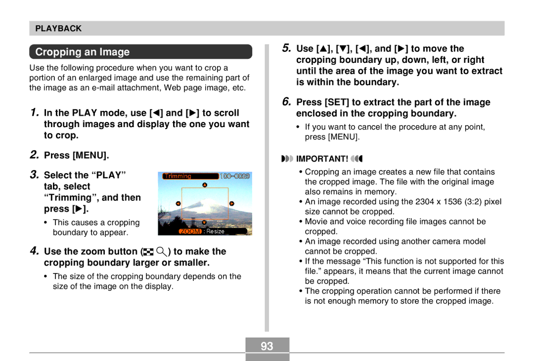 Casio EX-Z4 manual Cropping an Image 