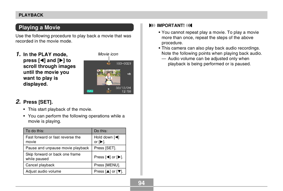 Casio EX-Z4 manual Playing a Movie, Play mode 