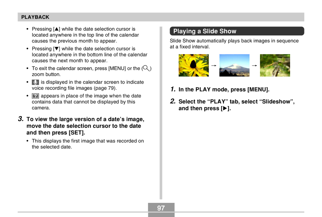 Casio EX-Z4 manual Playing a Slide Show 