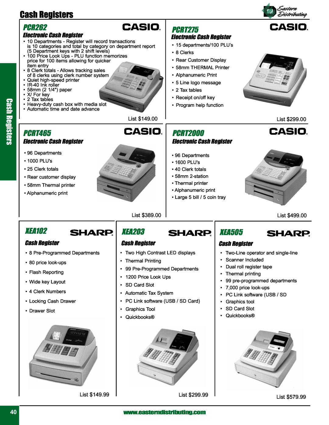 Casio EXV8, EX S 880 PCR262, PCRT275, PCRT465, PCRT2000, XEA102, XEA203, XEA505, Cash Registers, Electronic Cash Register 