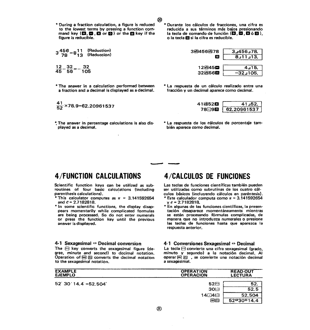 Casio fx-120 operation manual Function Calculations, Calculos DE Funciones 