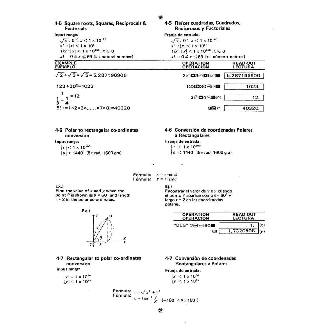 Casio fx-120 7Rectangular to polar co-ordinates, Rectangulares a Polares, Conversion de coordenadas, Formula 