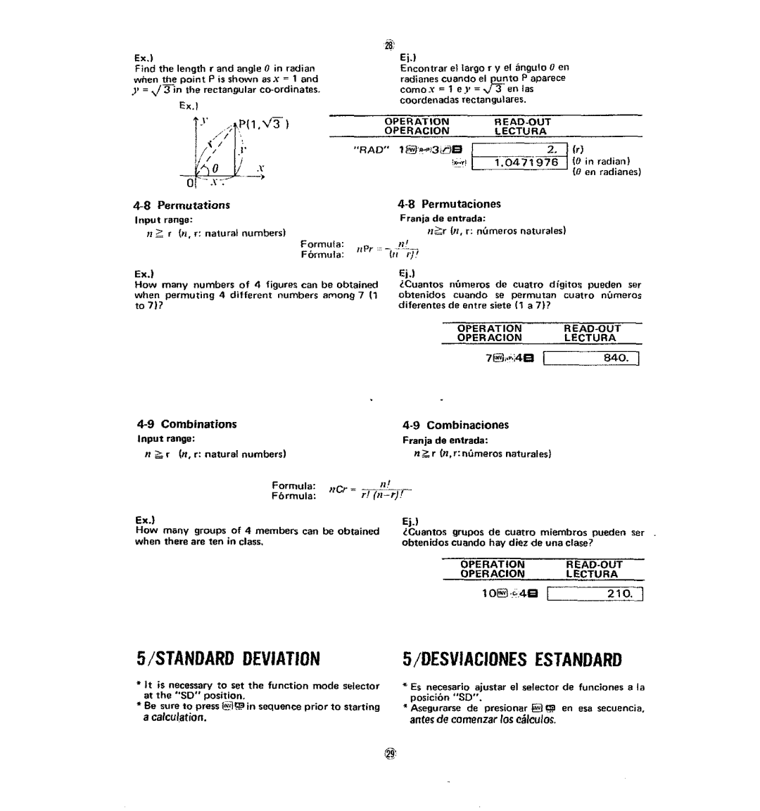 Casio fx-120 operation manual Standard Deviation, Desviaciones Estandard 