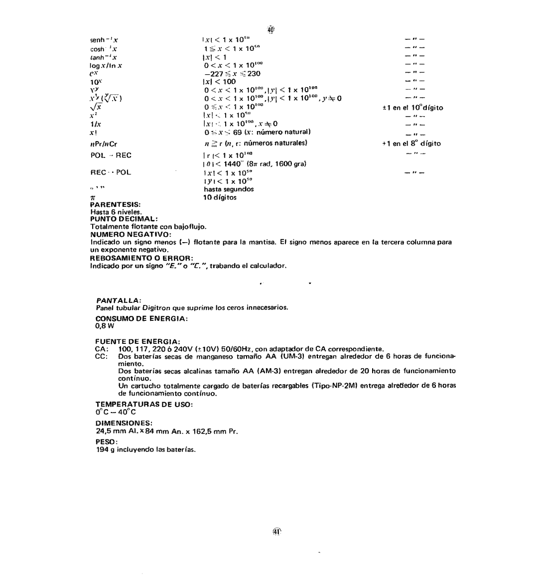 Casio fx-120 operation manual Senh-x, Hasta 6 niveles 