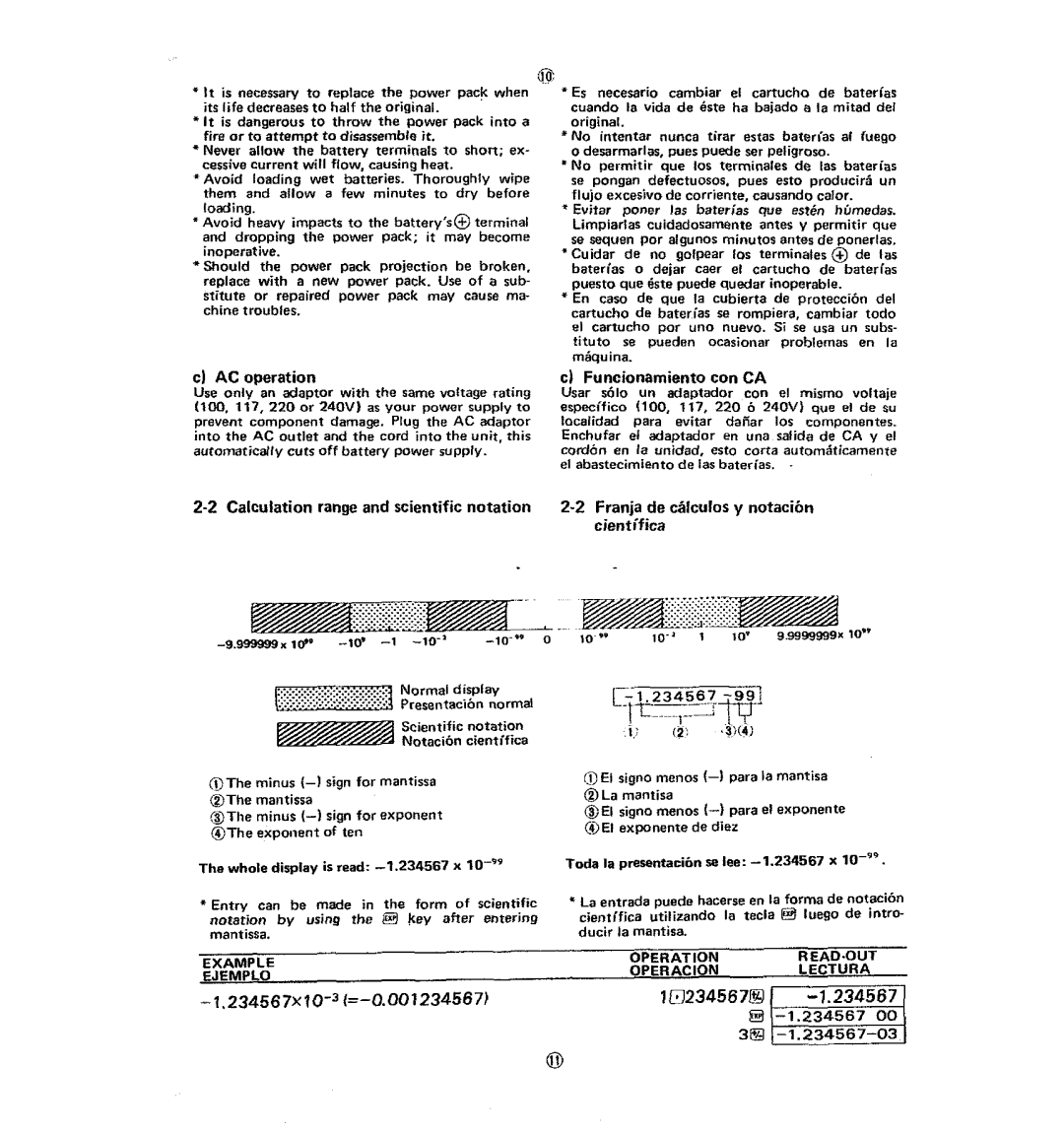 Casio fx-120 CJ AC operation, Cl Funcionamiento con CA, ···· Presentacio n no rmal, 234567 234567-03, Normal display 