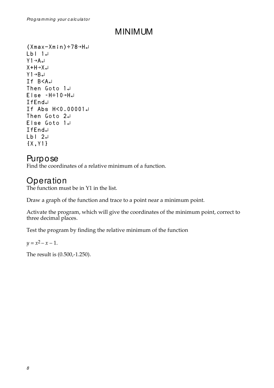 Casio fx-7400G manual Minimum 