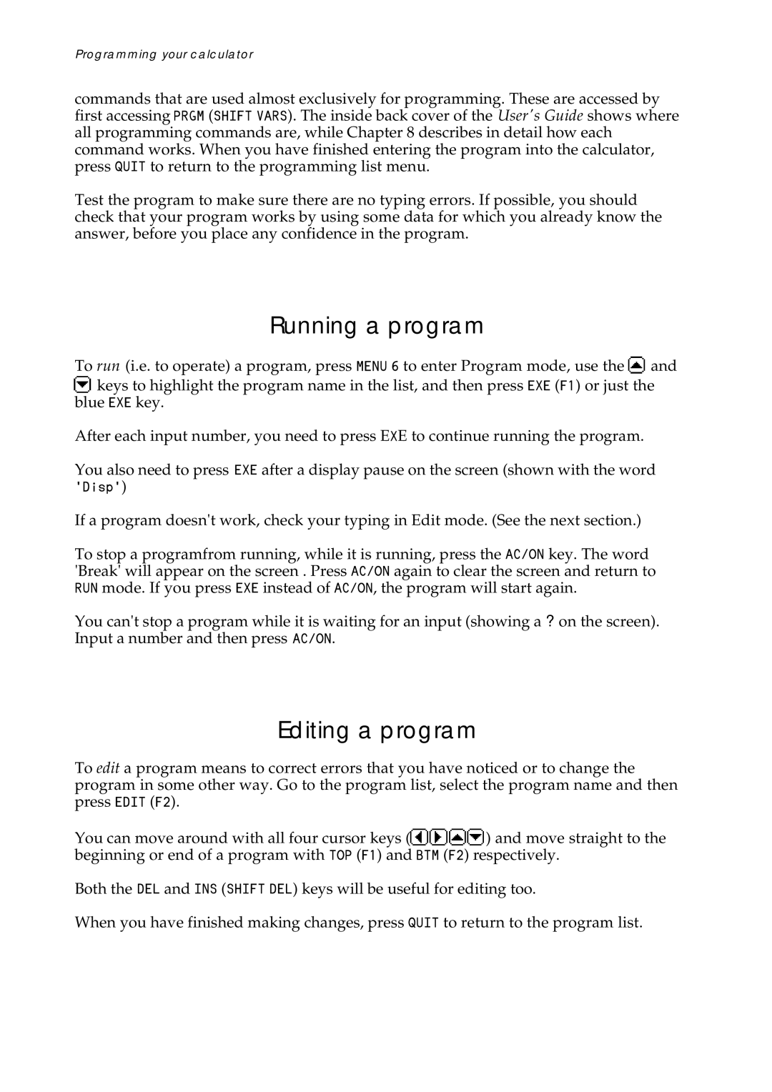 Casio fx-7400G manual Running a program 