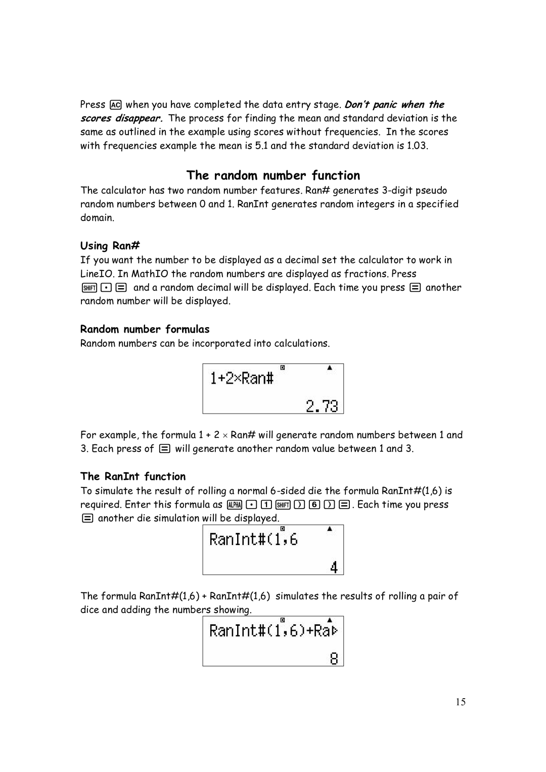 Casio FX-82AU PLUS manual Random number function, Using Ran#, Random number formulas, RanInt function 