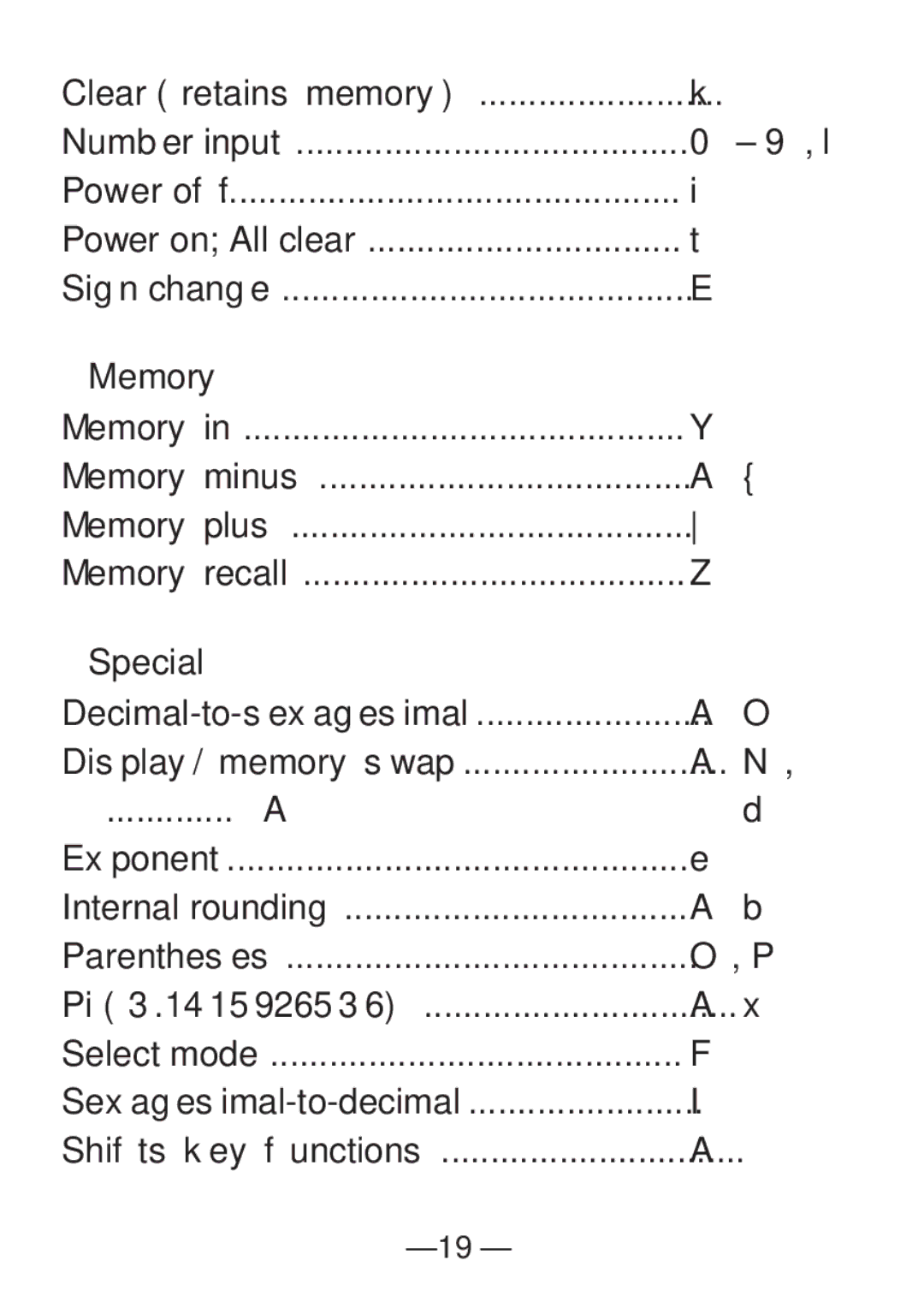 Casio FX-82SX manual Memory, Special 