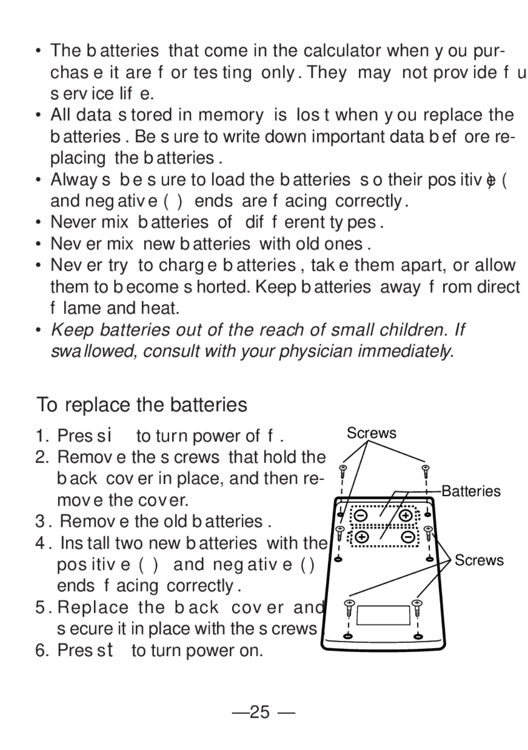 Casio FX-82SX manual To replace the batteries 