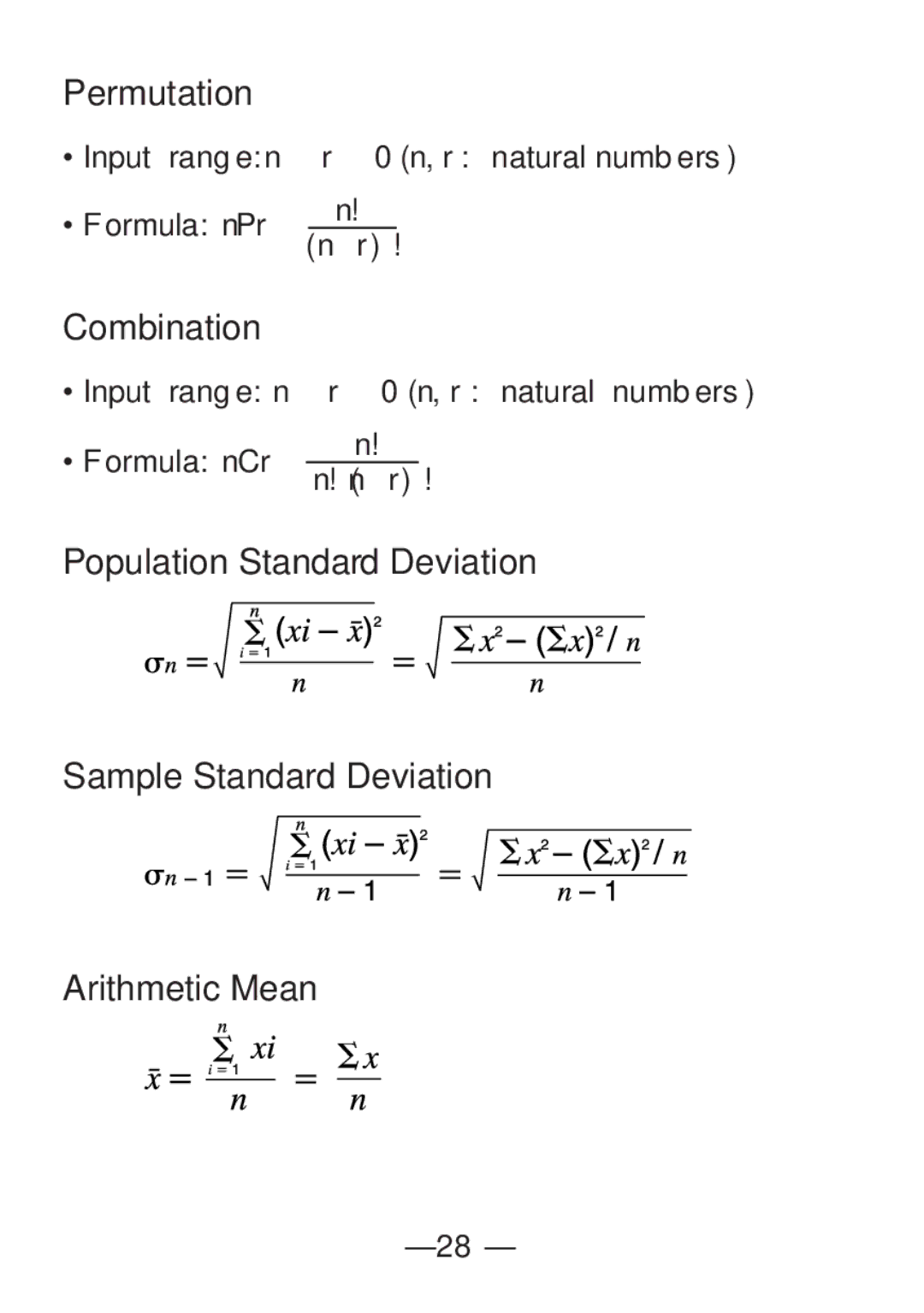 Casio FX-82SX manual Permutation, Combination 