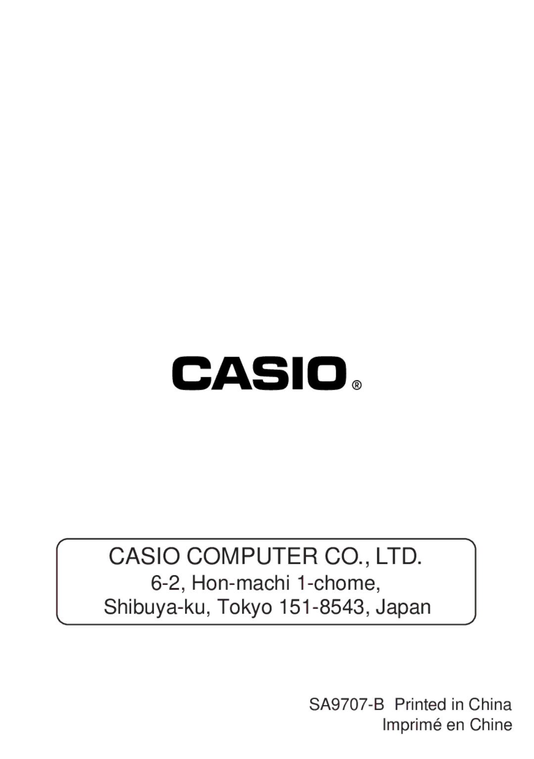 Casio FX-82SX manual Hon-machi 1-chome Shibuya-ku, Tokyo 151-8543, Japan 