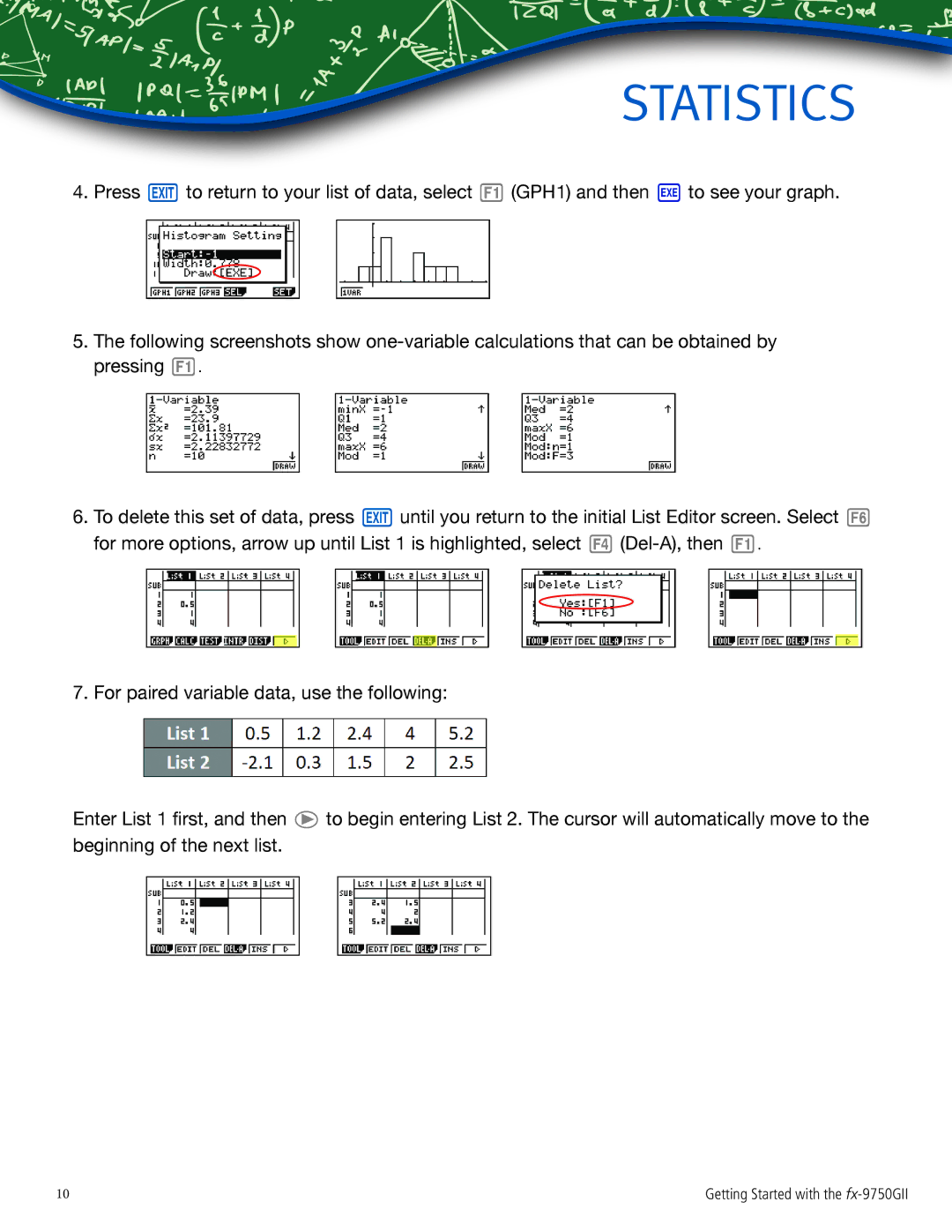 Casio FX-9750GII manual Statistics 