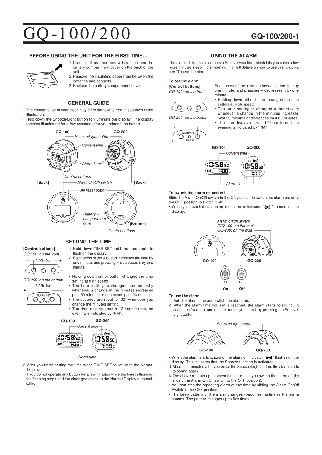 Casio GQ-200-1 manual Before Using the Unit for the First TIME…, General Guide 