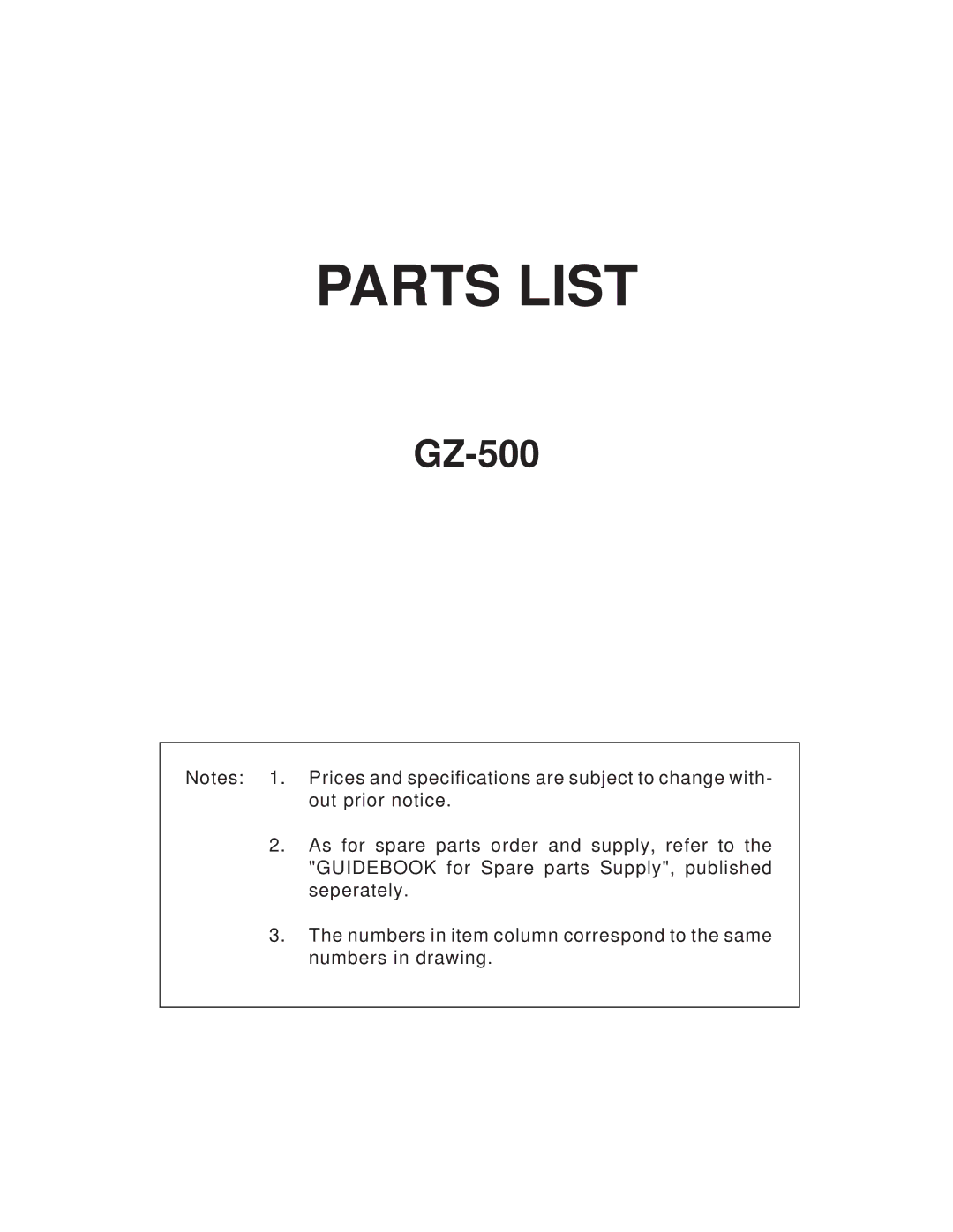 Casio GZ-500 manual Parts List 