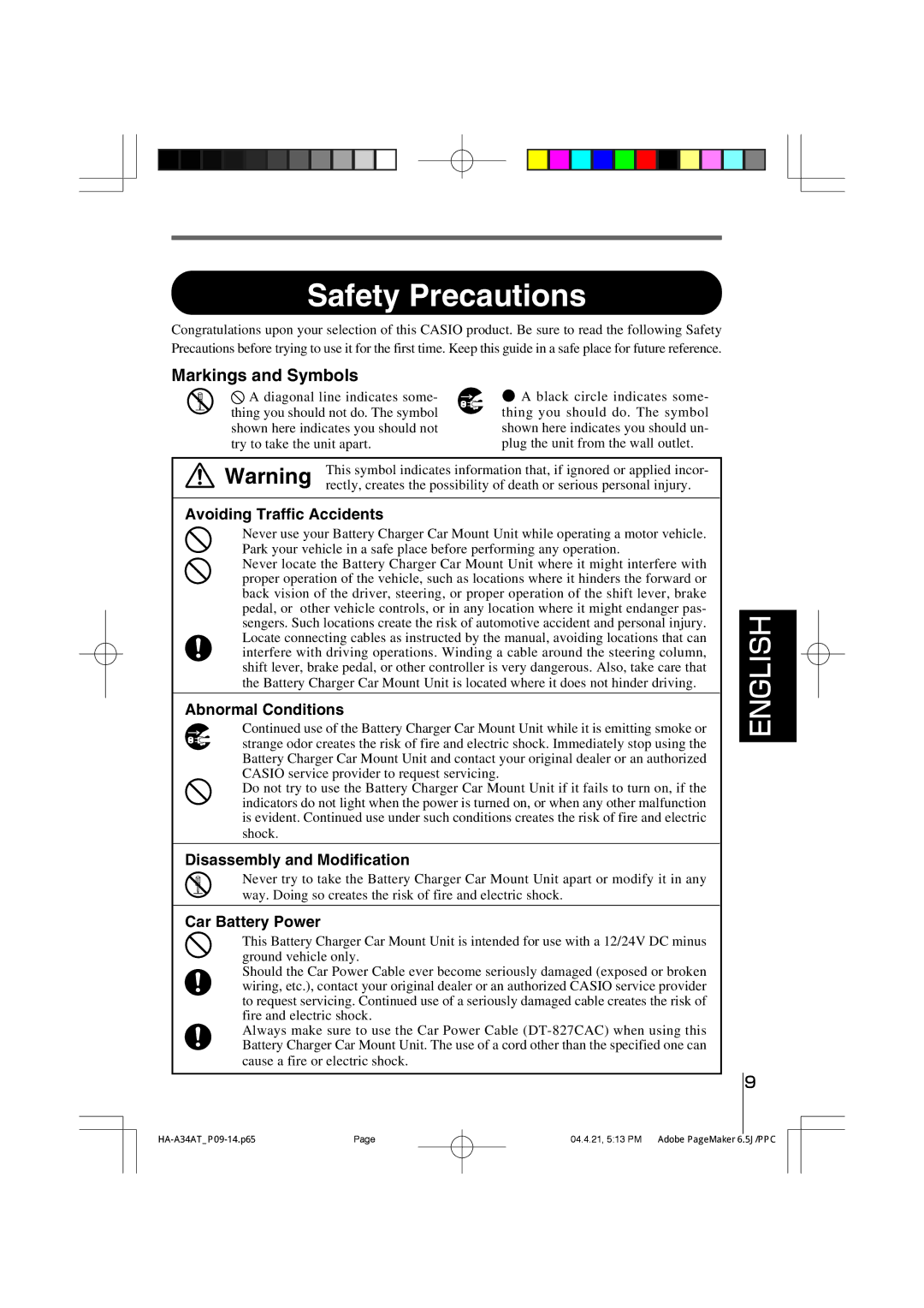 Casio HA-A34AT manual Safety Precautions 