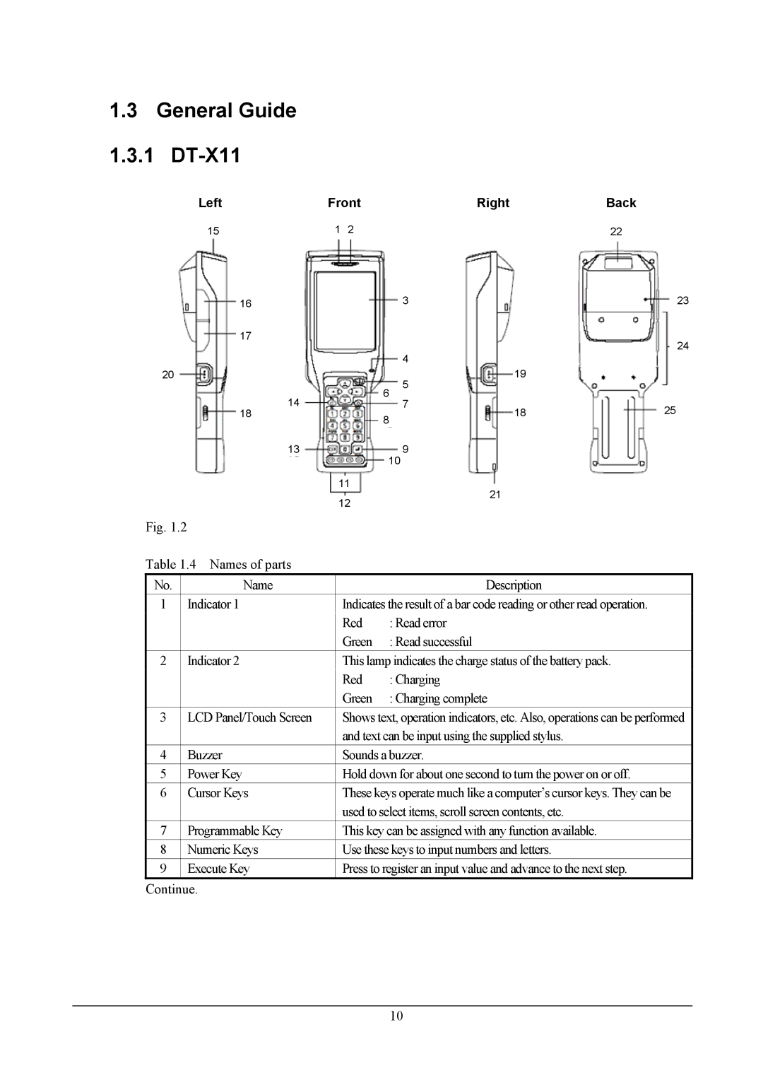 Casio handheld terminals, DT-X11 Series manual General Guide 1.3.1 DT-X11 