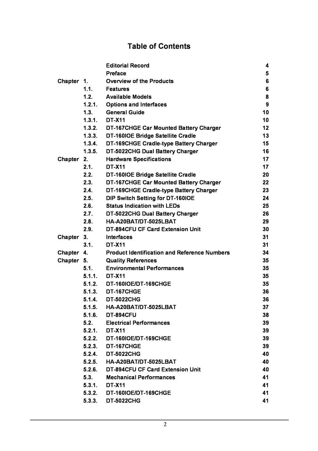 Casio handheld terminals Table of Contents, Editorial Record, Preface, Chapter, Overview of the Products, Features, DT-X11 