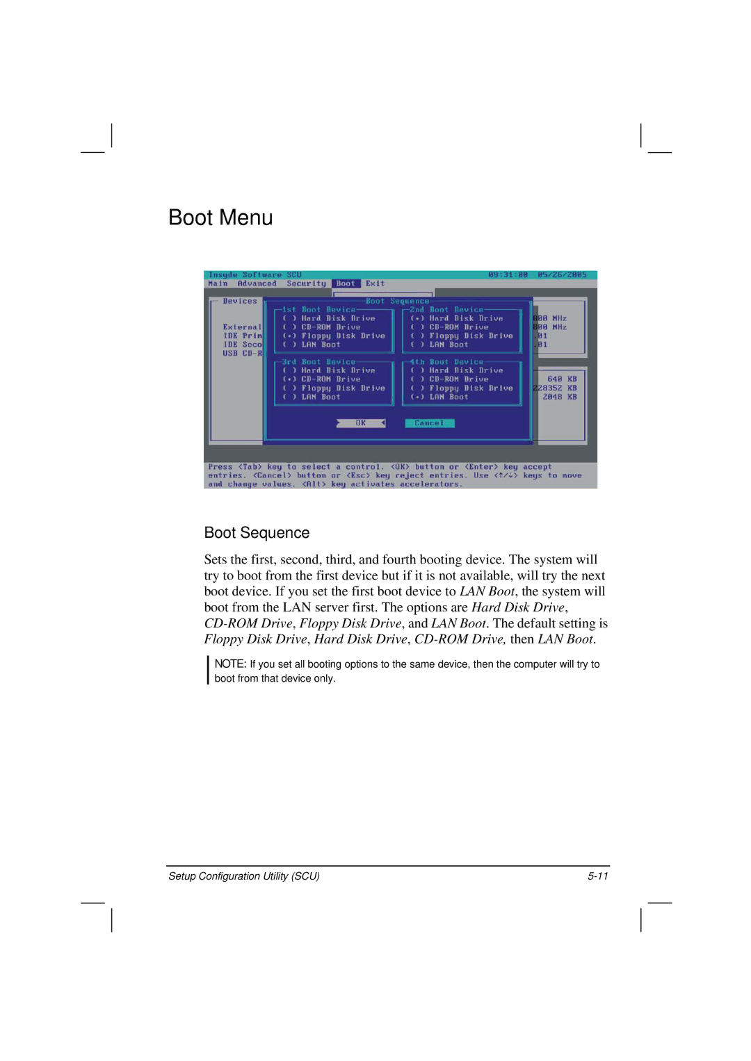 Casio HK1223 owner manual Boot Menu, Boot Sequence 