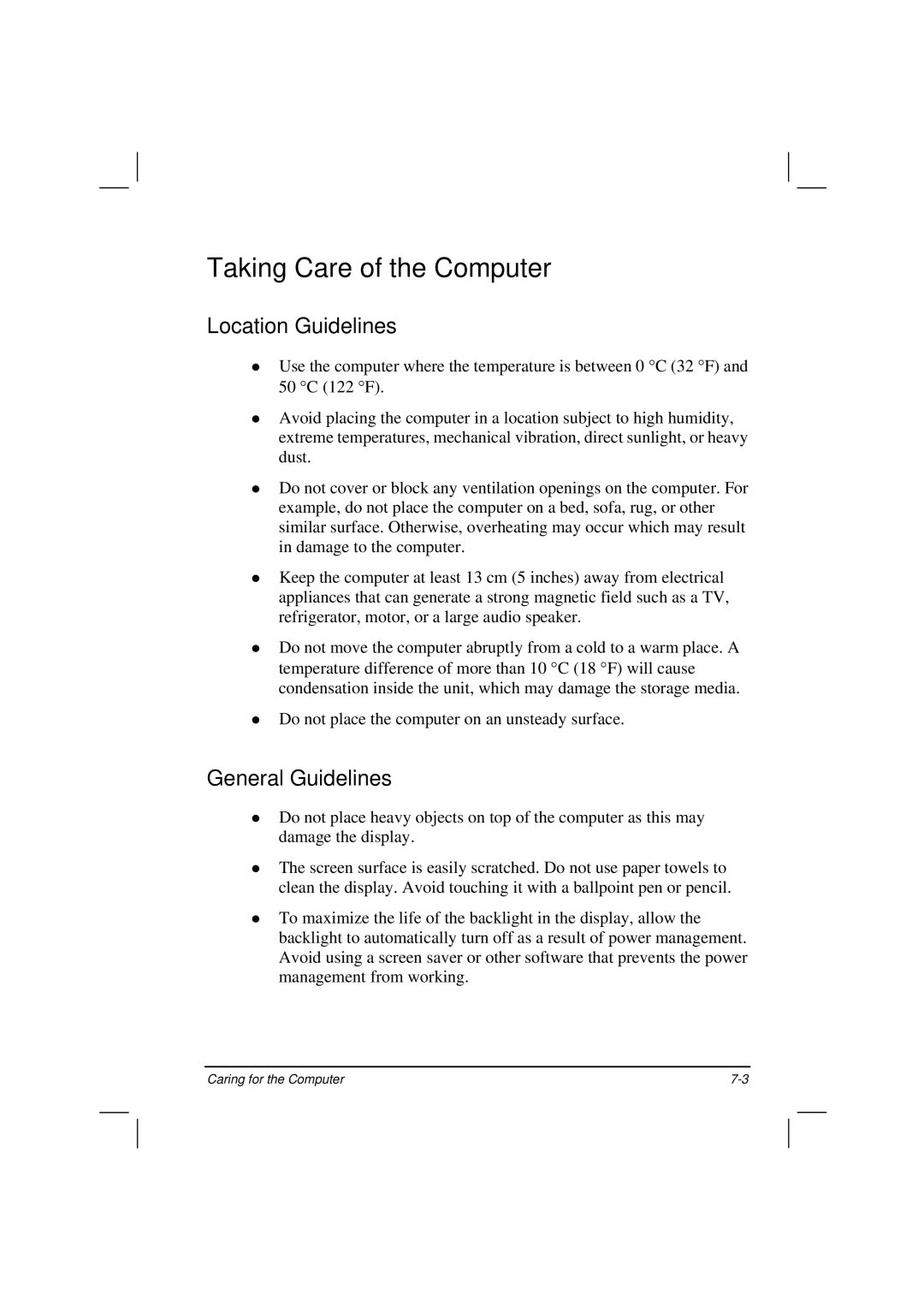 Casio HK1223 owner manual Taking Care of the Computer, Location Guidelines, General Guidelines 