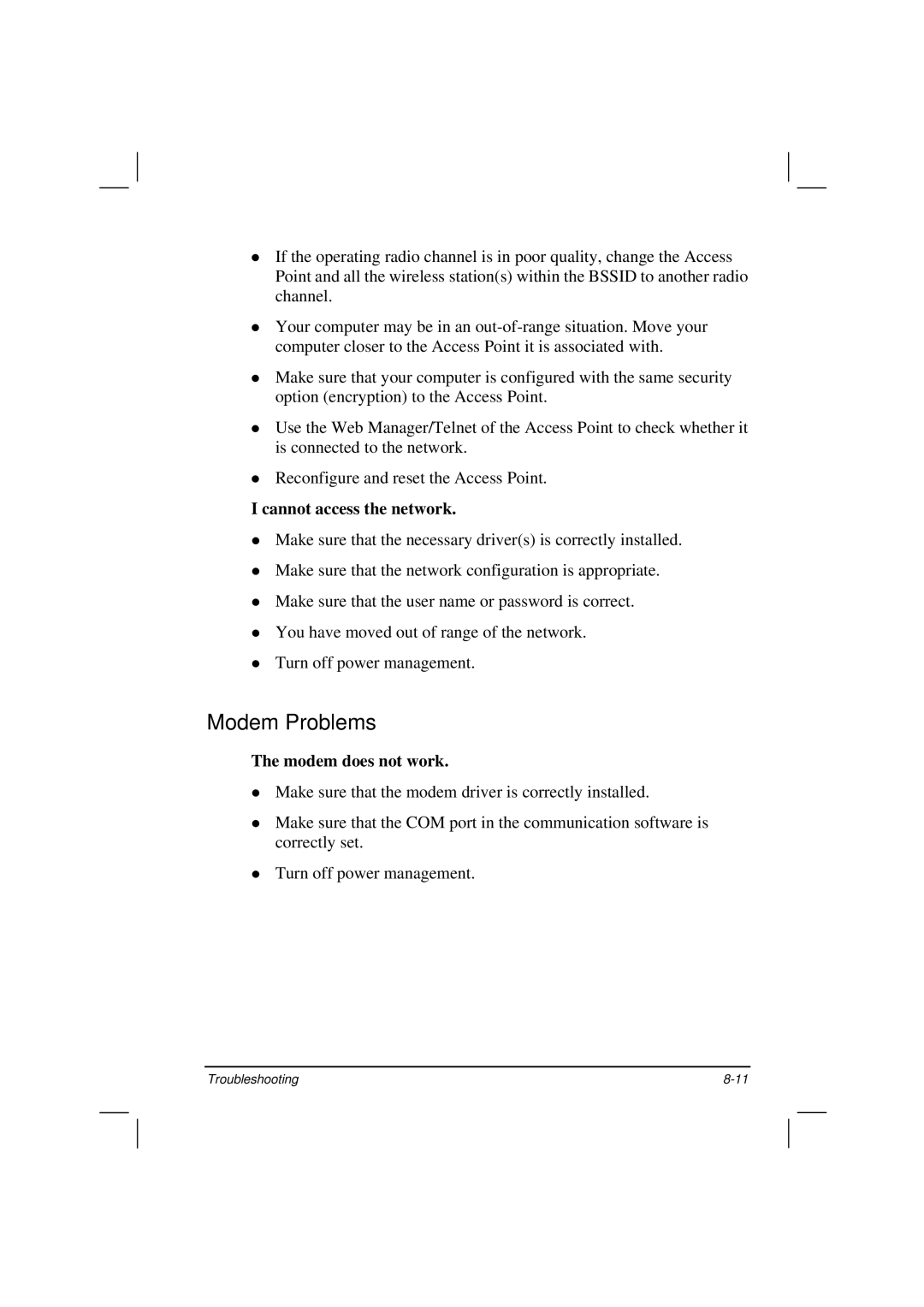 Casio HK1223 owner manual Modem Problems, Modem does not work 